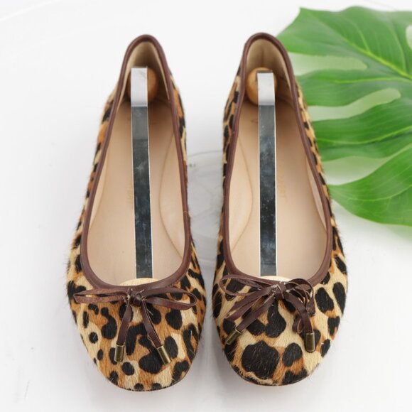Jean-Michel Cazabat Womens Rikita Ballet Flats Size 38.5 8.5 Brown Leopard Fur - Picture 2 of 12